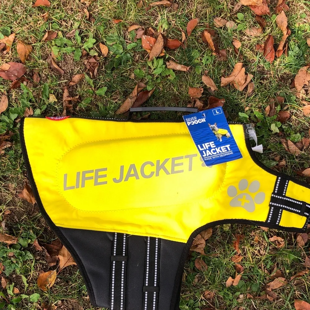 Silver pooch Yellow Life Jacket with Black Accents